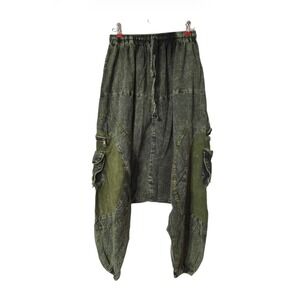 Therapy Acid Wash Harem Cargo Pants Green Cotton Drop Crotch Joggers L/XL